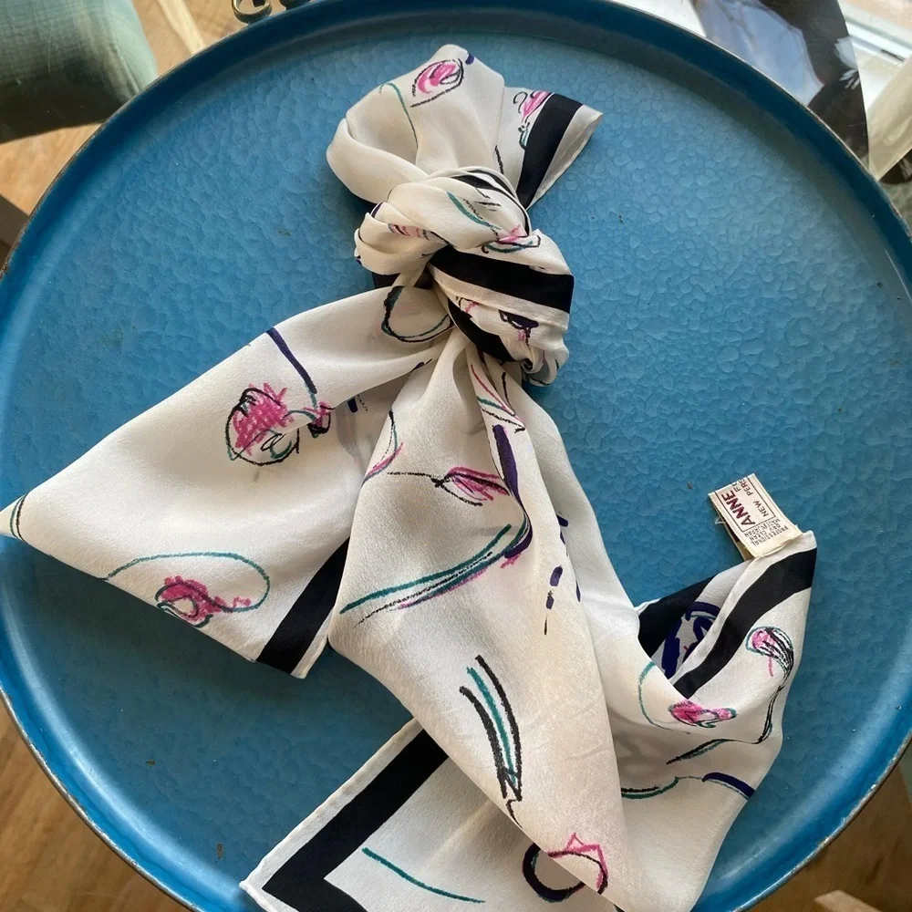 Anne Klein Abstract Print Silk Scarf – Black & White – Made in Japan